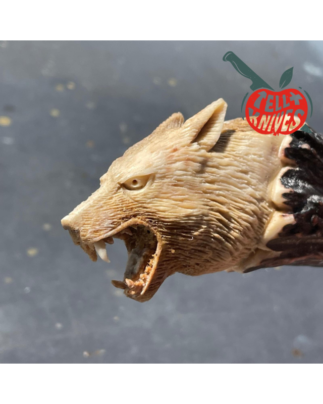 KABAR Fighting Knife - custom work - stag wolfhead