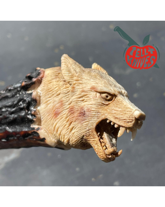 KABAR Fighting Knife - custom work - stag wolfhead