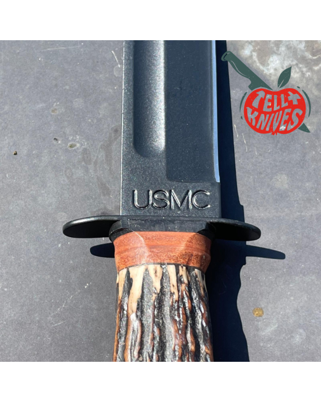 KABAR Fighting Knife - custom work - stag wolfhead