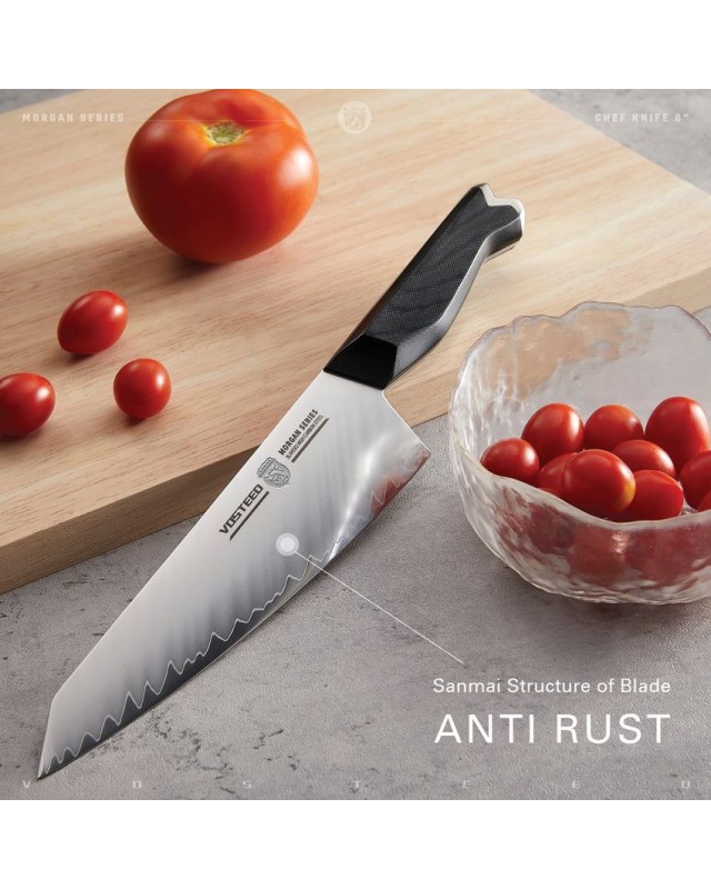 Morgan 8" Chef's Knife SAN MAI 9Cr18MoV steel wave pattern G10 handle Morgan 8" Chef's Knife SAN MAI 9Cr18MoV steel wave pattern G10 handle