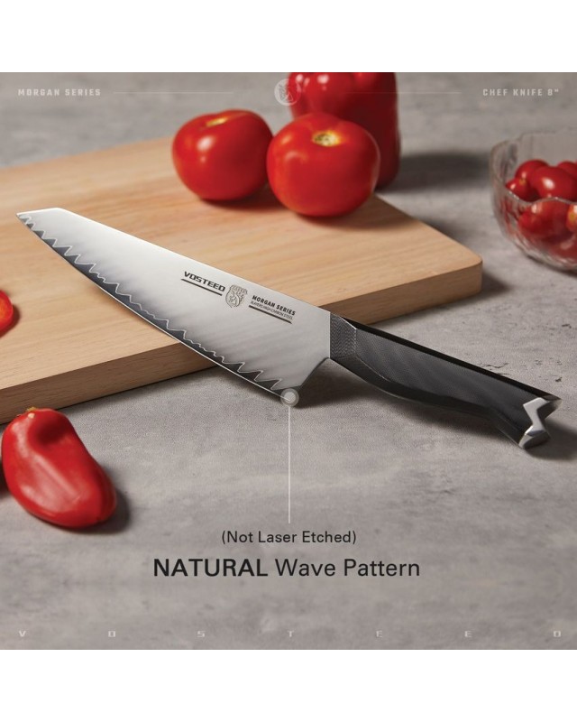 Morgan 8" Chef's Knife SAN MAI 9Cr18MoV steel wave pattern G10 handle Morgan 8" Chef's Knife SAN MAI 9Cr18MoV steel wave pattern G10 handle