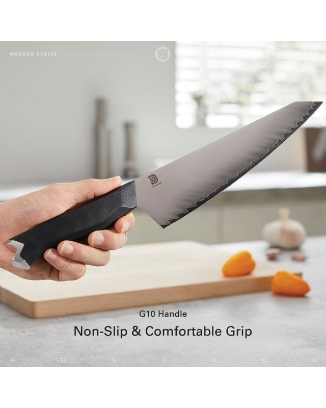 Morgan 8" Chef's Knife SAN MAI 9Cr18MoV steel wave pattern G10 handle Morgan 8" Chef's Knife SAN MAI 9Cr18MoV steel wave pattern G10 handle