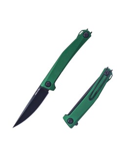 Teres Nitro-V steel PDV black finish green aluminium linerlock flipper