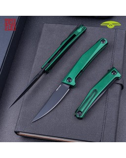 Teres Nitro-V steel PDV black finish green aluminium linerlock flipper