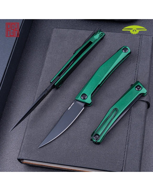 Teres Nitro-V steel PDV black finish green aluminium linerlock flipper Teres Nitro-V steel PDV black finish green aluminium linerlock flipper