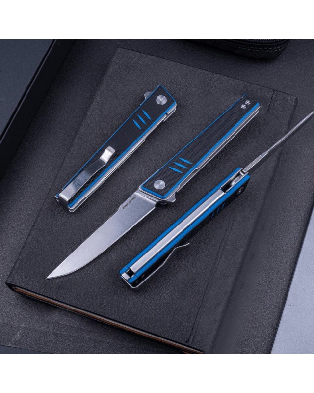 Kikashi 14C28N steel stonewash finish blue black G10 linerlock flipper Kikashi 14C28N steel stonewash finish blue black G10 linerlock flipper