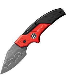 Typhoeus Push Dagger Adjustable Fixed Blade Red Aluminium Damascus - Swiss Legal