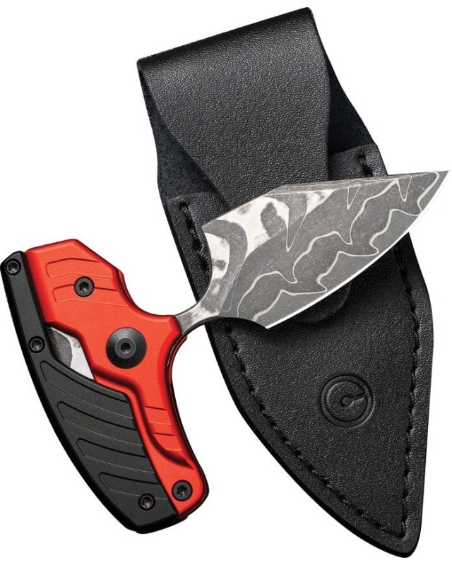 Typhoeus Push Dagger Adjustable Fixed Blade Red Aluminium Damascus - Swiss Legal Typhoeus Push Dagger Adjustable Fixed Blade Red Aluminium Damascus - Swiss Legal