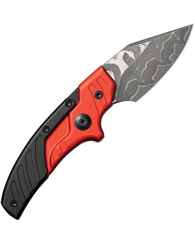 Typhoeus Push Dagger Adjustable Fixed Blade Red Aluminium Damascus - Swiss Legal Typhoeus Push Dagger Adjustable Fixed Blade Red Aluminium Damascus - Swiss Legal