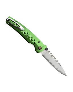 MC163D V2 - Hammered Damascus blade green aluminium handle