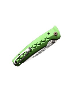 MC163D V2 - Hammered Damascus blade green aluminium handle