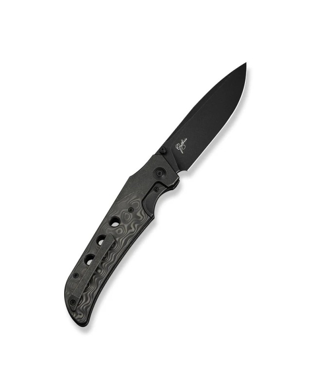 WE-Guthrie Flipper Knife Black Titanium Handle With Rose Carbon Fiber Inlay Black Stonewashed CPM 20CV Blade WE-Guthrie Flipper Knife Black Titanium Handle With Rose Carbon Fiber Inlay Black Stonewashed CPM 20CV Blade