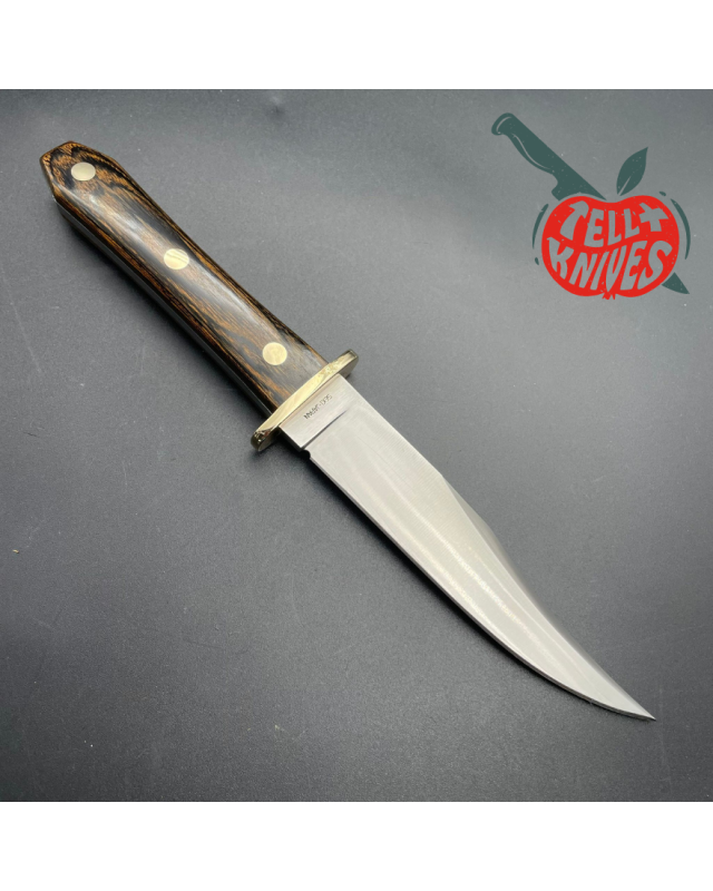 Vintage AMK Mini Bowie AUS-6A steel brass guard titanwood handle leather sheath SEKI Japan