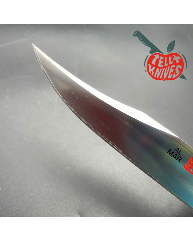 Vintage AMK Mini Bowie AUS-6A steel brass guard titanwood handle leather sheath SEKI Japan