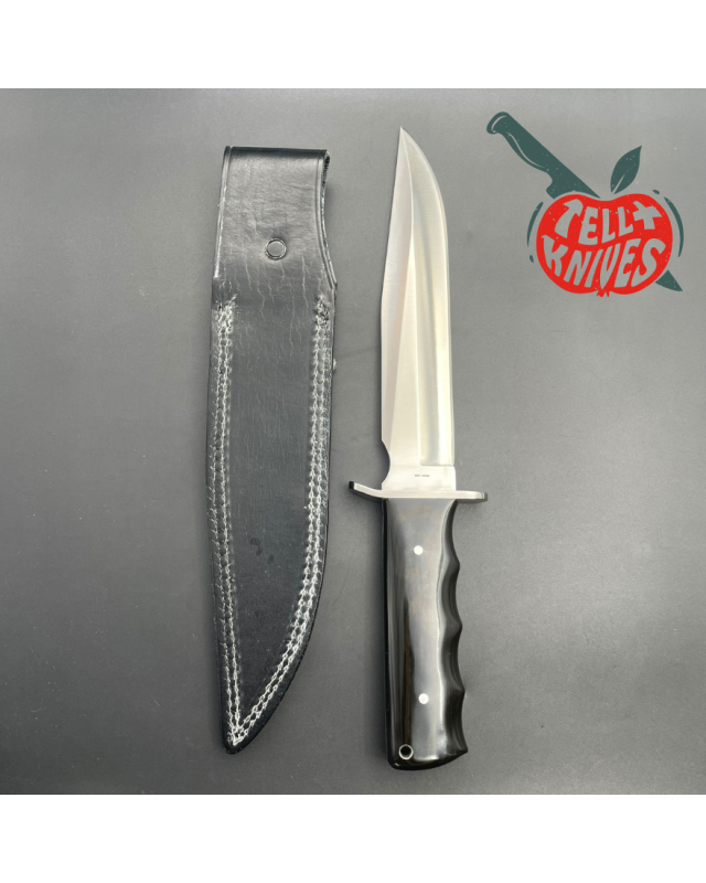 VINTAGE AMK 3009 Colonel Rowe USASF full tang AUS-6A steel black micarta handle black leather sheath VINTAGE AMK 3009 Colonel Rowe USASF full tang AUS-6A steel black micarta handle black leather sheath