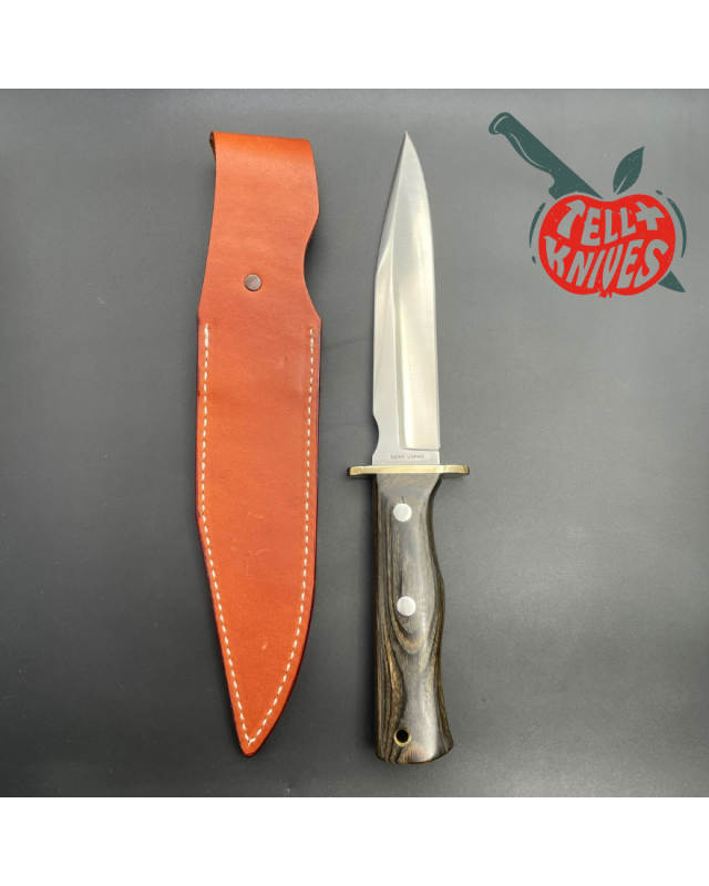 VINTAGE AMK Special Warfare I hidden tang AUS-6A steel titanwood handle brown leather sheath VINTAGE AMK Special Warfare I hidden tang AUS-6A steel titanwood handle brown leather sheath