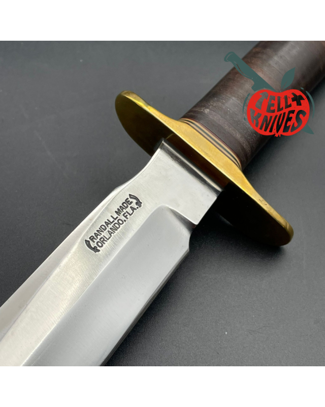 Vintage 80ies Model 1-7 forged carbon steel stacked leather brown leather sheath with stone