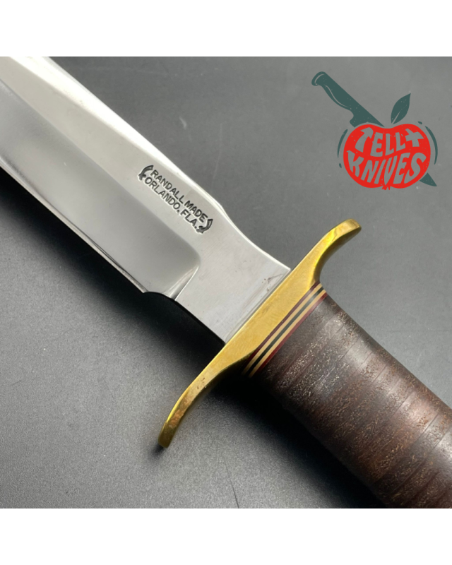 Vintage 80ies Model 1-7 forged carbon steel stacked leather brown leather sheath with stone