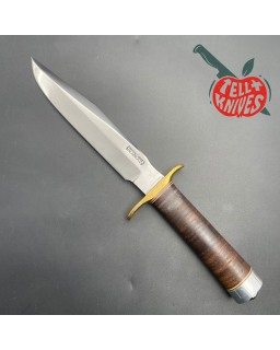 Vintage 80ies Model 1-7 forged carbon steel stacked leather brown leather sheath with stone
