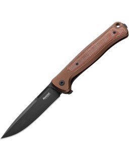 Skinny MagnaCut steel blackwash Framelock Earth Brown Aluminium handle Brown micarta insert