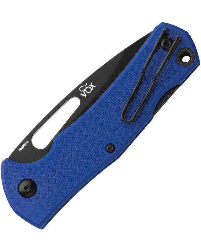 LOV VOX Design N690Co steel black blade blue FRN handle LOV VOX Design N690Co steel black blade blue FRN handle