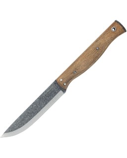 Narrowsaur Fixed Blade Scandi Grind 1095HC steel walnut wood handle leather sheath
