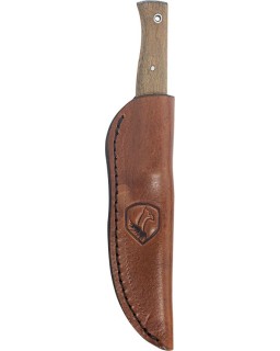 Narrowsaur Fixed Blade Scandi Grind 1095HC steel walnut wood handle leather sheath