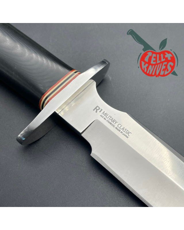 Vintage R1 Military Classic - AUS-8A steel - black micarta handle brown leather sheath