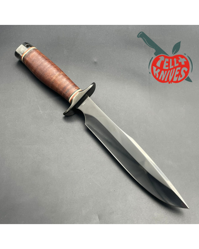 Vintage SOG Agency AUS-8 steel TiNi finish stacked leather black leather sheath Vintage SOG Agency AUS-8 steel TiNi finish stacked leather black leather sheath