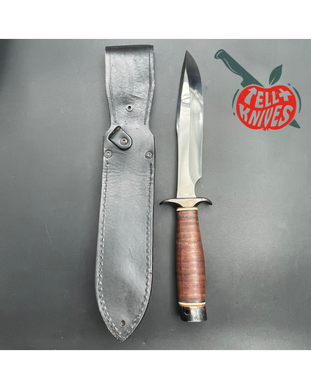 Vintage SOG Agency AUS-8 steel TiNi finish stacked leather black leather sheath Vintage SOG Agency AUS-8 steel TiNi finish stacked leather black leather sheath
