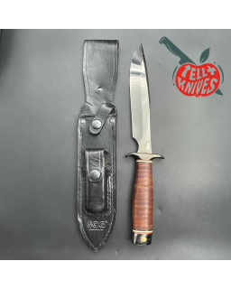 Vintage SOG Agency AUS-8 steel TiNi finish stacked leather black leather sheath