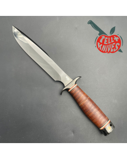 Vintage SOG Agency AUS-8 steel TiNi finish stacked leather black leather sheath