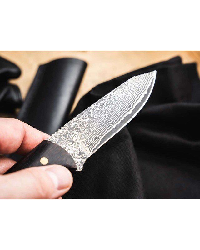 Vernery Damast steel Ebony wood handle black leather sheath Vernery Damast steel Ebony wood handle black leather sheath