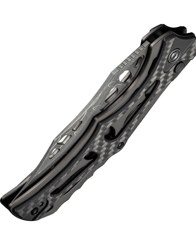 Biophase Flipper & Button Lock Knife Aluminum & CF Handle Damascus ste Biophase Flipper & Button Lock Knife Aluminum & CF Handle Damascus ste