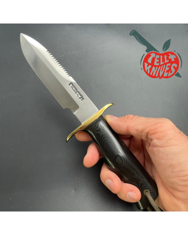 Vintage 90ies Model 15 5.5 Airman forged stainless steel sawback black micarta Border Patrol handle brass guard