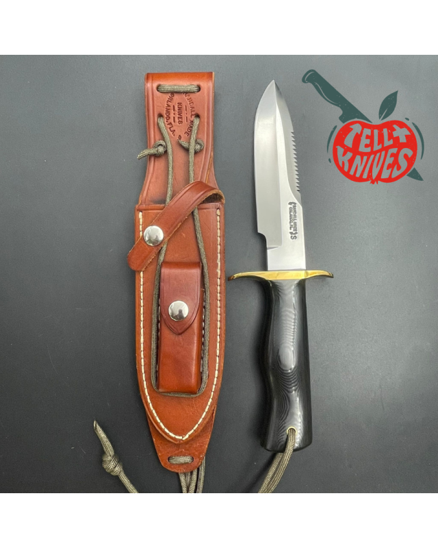 Vintage 90ies Model 15 5.5 Airman forged stainless steel sawback black micarta Border Patrol handle brass guard