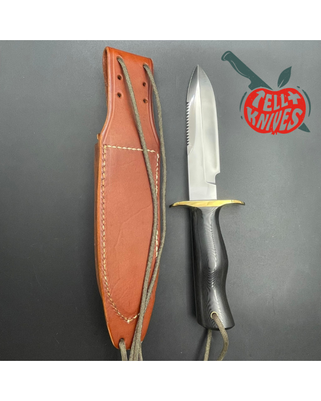 Vintage 90ies Model 15 5.5 Airman forged stainless steel sawback black micarta Border Patrol handle brass guard