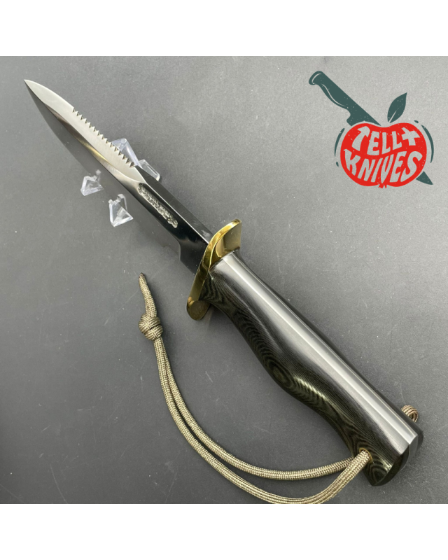 Vintage 90ies Model 15 5.5 Airman forged stainless steel sawback black micarta Border Patrol handle brass guard