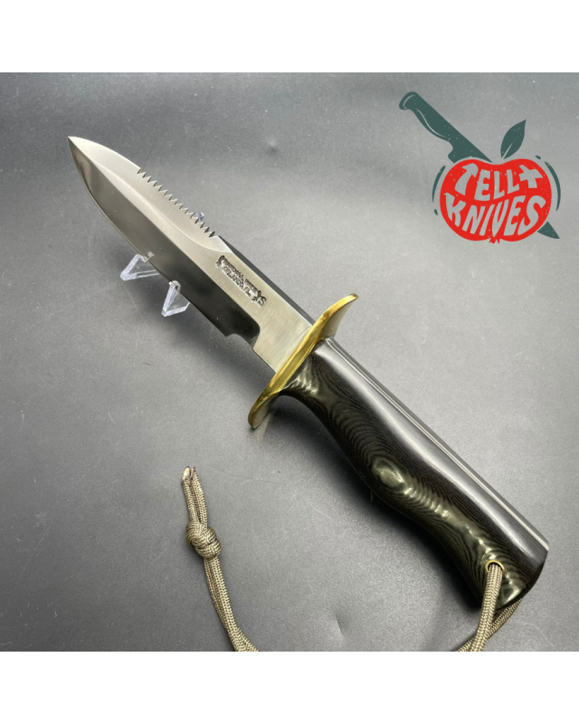 Vintage 90ies Model 15 5.5 Airman forged stainless steel sawback black micarta Border Patrol handle brass guard