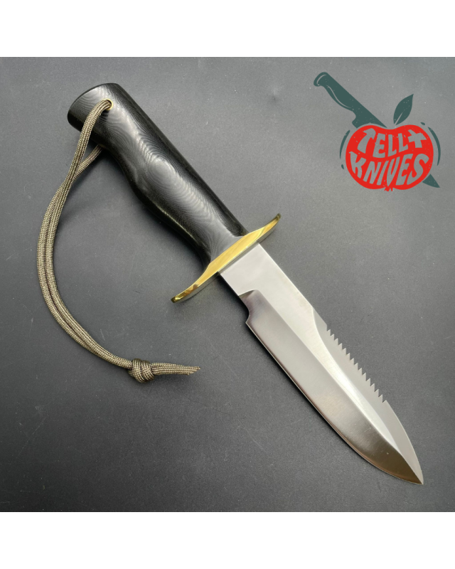 Vintage 90ies Model 15 5.5 Airman forged stainless steel sawback black micarta Border Patrol handle brass guard