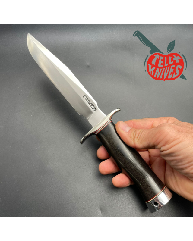 Vintage 90ies Model 1-7 forged stainless steel green micarta handle nickel silver guard and pommel brown leather