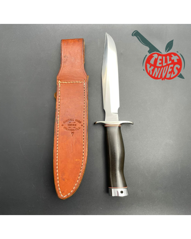 Vintage 90ies Model 1-7 forged stainless steel green micarta handle nickel silver guard and pommel brown leather