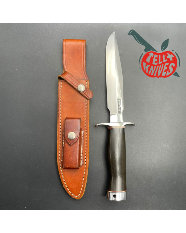 Vintage 90ies Model 1-7 forged stainless steel green micarta handle nickel silver guard and pommel brown leather