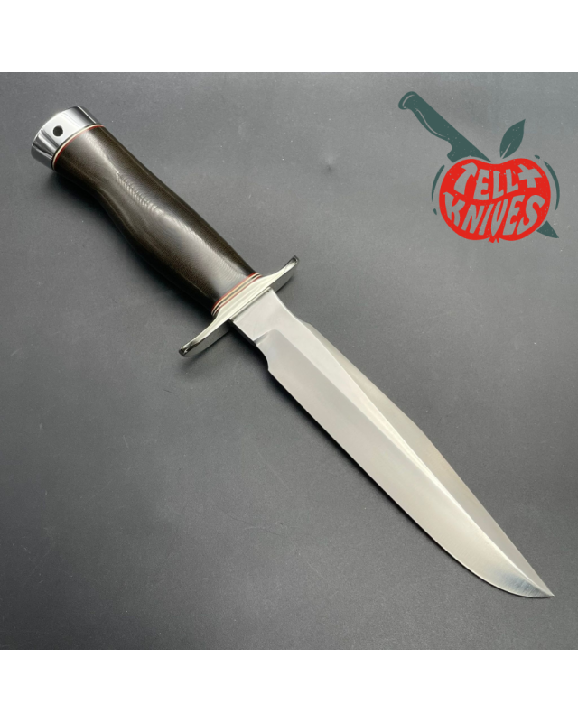 Vintage 90ies Model 1-7 forged stainless steel green micarta handle nickel silver guard and pommel brown leather
