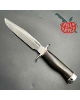 Vintage 90ies Model 1-7 forged stainless steel green micarta handle nickel silver guard and pommel brown leather