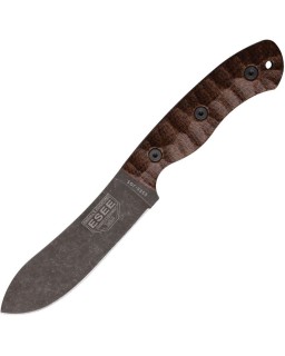JG5 Fixed Blade 1095HC steel black oxide finish brown burlap micarta handle brown leather sheath