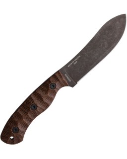 JG5 Fixed Blade 1095HC steel black oxide finish brown burlap micarta handle brown leather sheath