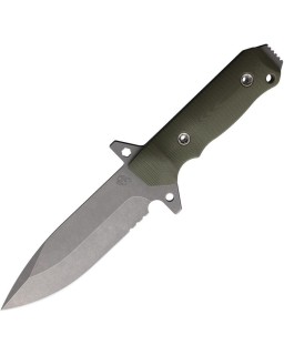 AIO-2 Fixed Blade Full Tang 3V steel OD green G10 handle brown leather sheath