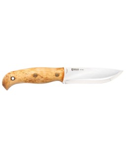 NORDLYS 671 fixed blade 14C28N steel curly birch wood handle leather sheath