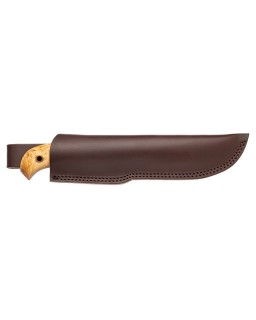 NORDLYS 671 fixed blade 14C28N steel curly birch wood handle leather sheath